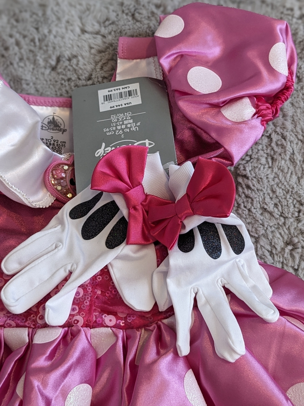 Disney Minnie Mouse Pink Polka Dot Girls Costume Dress with Gloves - Picture 6 of 10